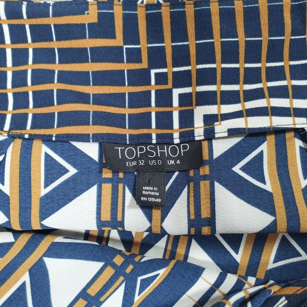 Topshop Women’s Pencil Skirt Size 0 Blue Brown Aztec Print Front Split Midi - Picture 9 of 11